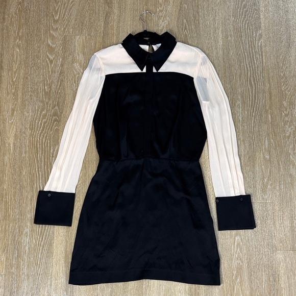 Reiss Veneto Color Block Midi Satin Sheer Long Sleeve Shirt Dress size 6 - Picture 4 of 11